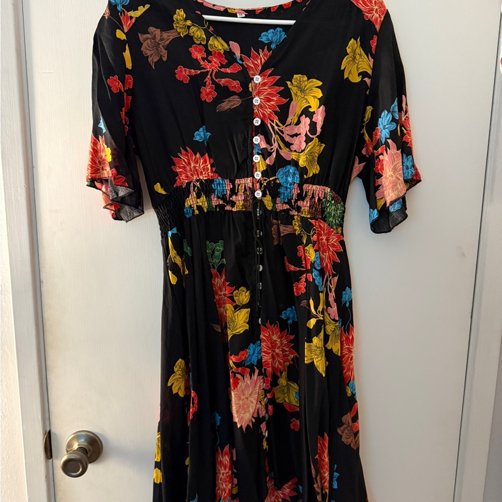 Amazon Essentials Black Floral Midi Dress